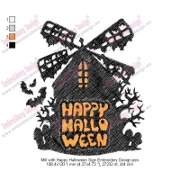Mill with Happy Halloween Sign Embroidery Design